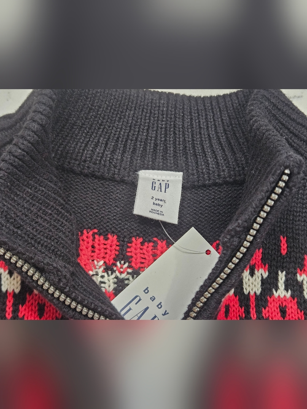 GAP Baby Sweater with Red and White Fair Isle